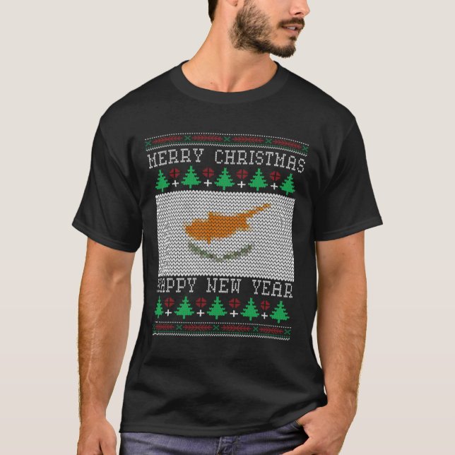 Cypern Flagga Ugly jul T Shirt (Framsida)