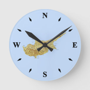 Cypern Karta Clock Rund Klocka