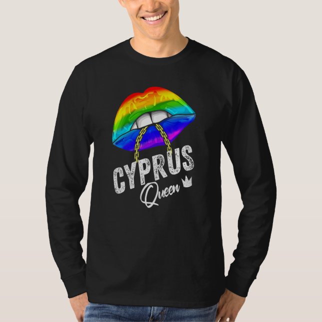Cypern Queen Lgbtq Gay pride Flagga Läppar Rainbow T Shirt (Framsida)