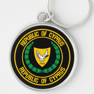 Cypern Round Emblem Rund Silverfärgad Nyckelring