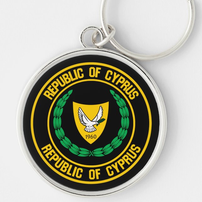 Cypern Round Emblem Rund Silverfärgad Nyckelring (Framsidan)