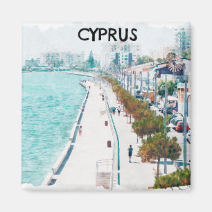 Cypern Watercolor Beach Vintage resor Magnet