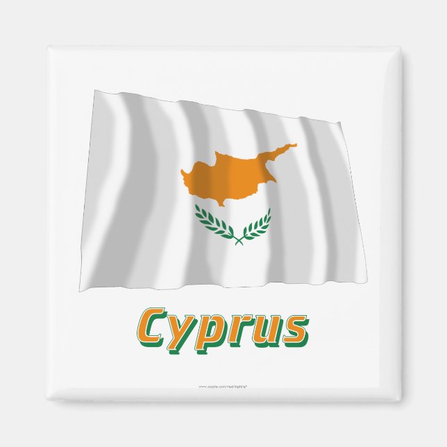 Cypern Wave Flagga med Namn Magnet (Framsidan)