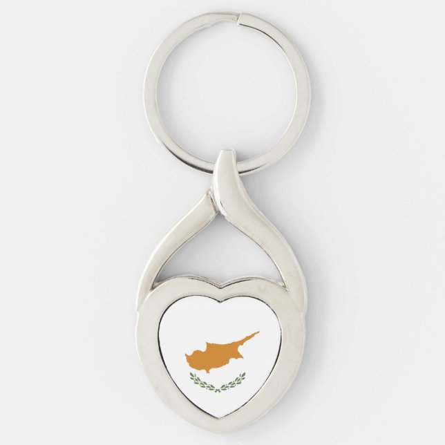 Cyperns flagga twisted heart silverfärgad nyckelring (Framsidan)