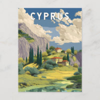 Cyperns illustration Travel Art Vintage