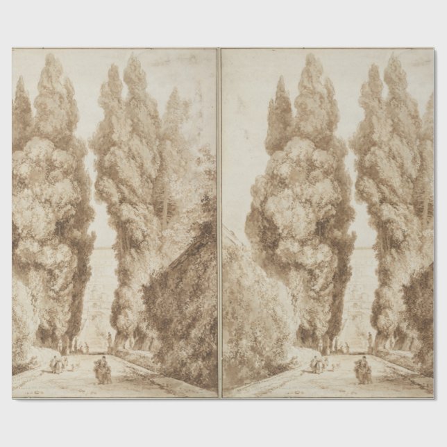 Cypress aveny på villa D Este Tivoli vid Fragonard Presentpapper (Platt)
