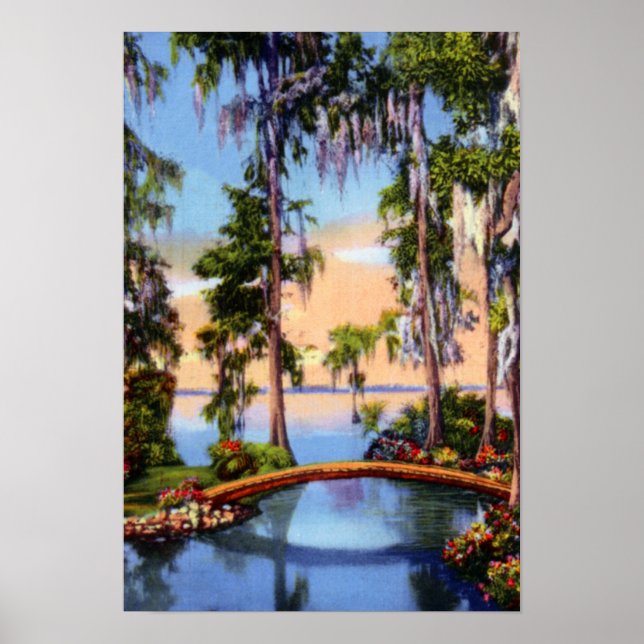 Cypress Gardens Florida Rustic Bridge över Canal Poster (Framsidan)