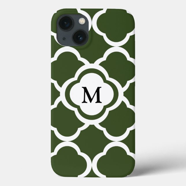 Cypress Grönt och White Quatrefoil Monogram (Baksida)