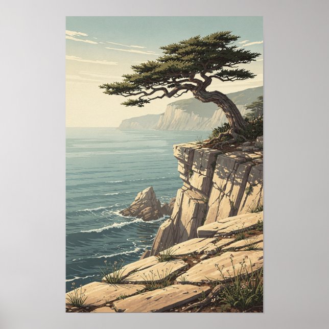Cypress kustklippe landskap affisch utsatt för vin (Framsidan)
