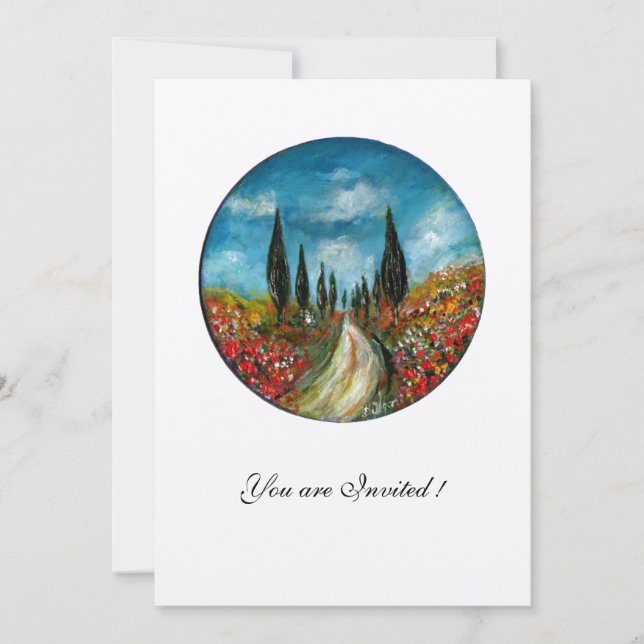 CYPRESS OCH VALLMO I TUSCANY,röd blå filt Inbjudningar (Framsida)