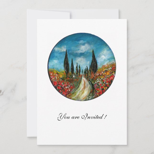 CYPRESS OCH VALLMO I TUSCANY, röd blå Inbjudningar (Framsida)