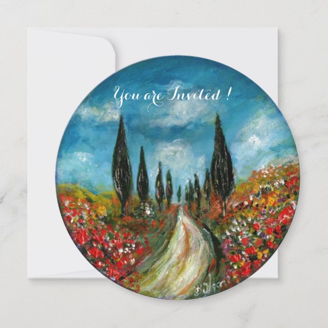 CYPRESS OCH VALLMOR I TOSCANA, röd blå Inbjudningar (Framsida)