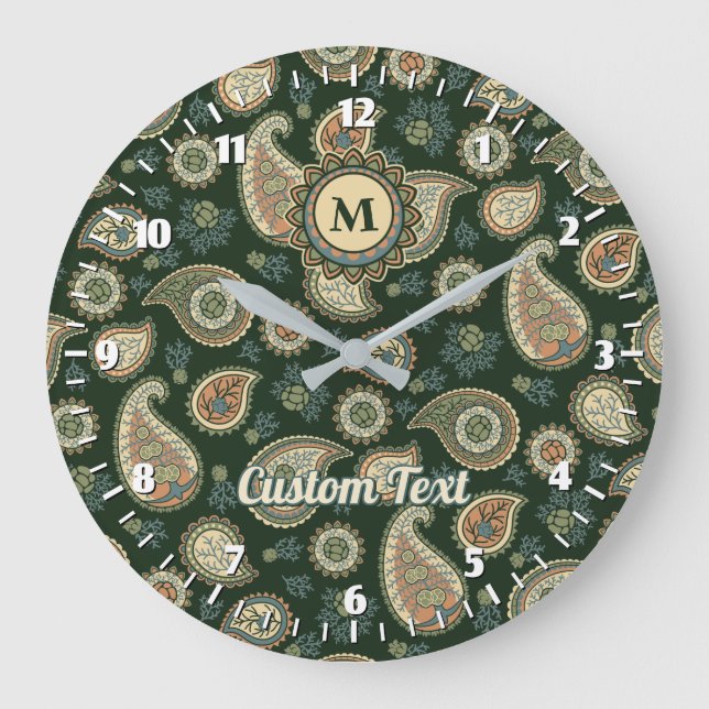 Cypress Paisley Mönster Large Clock Stor Klocka (Framsida)