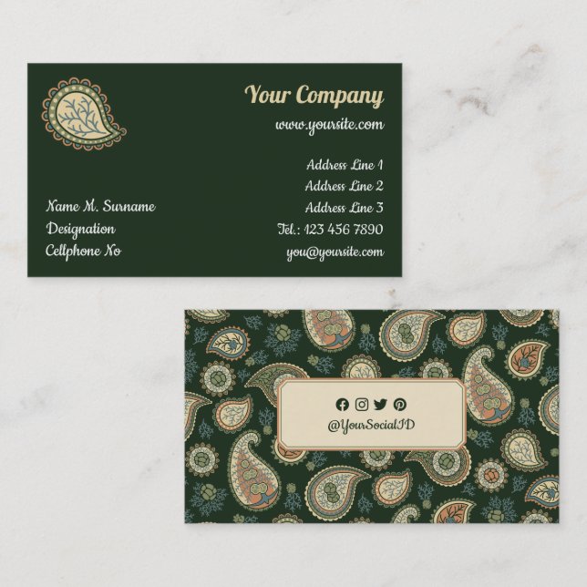 Cypress Paisley Mönster Visitkort (Fram/baksida)