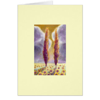 Cypress träd i solrosfält III Hälsningskort