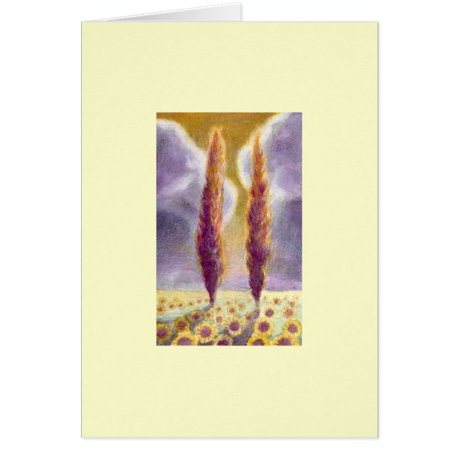 Cypress träd i solrosfält III Hälsningskort (Framsidan)