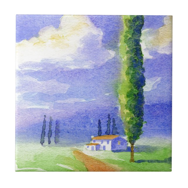 Cypress träd kakelplatta (Framsidan)