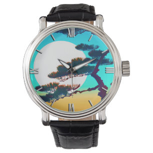 Cypress Träd och Full Moon Armbandsur