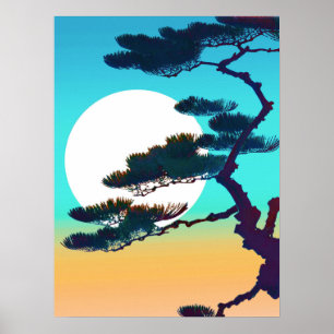Cypress Träd och Full Moon Poster