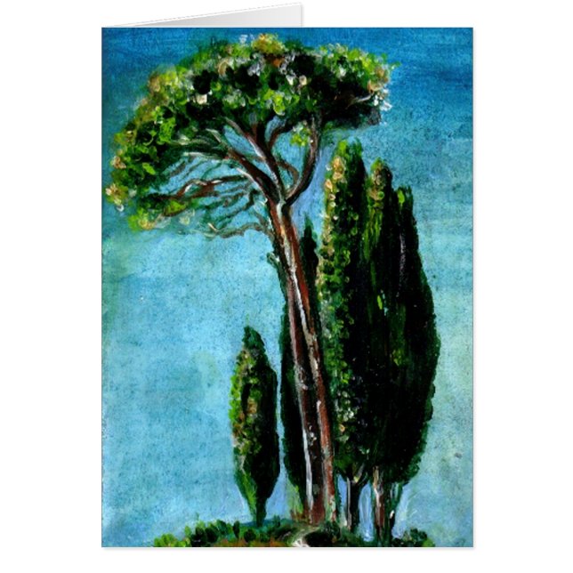 CYPRESS TRÄD OCH MEDELHAVET GRÄS I TUSKANY HÄLSNINGSKORT (Framsidan)