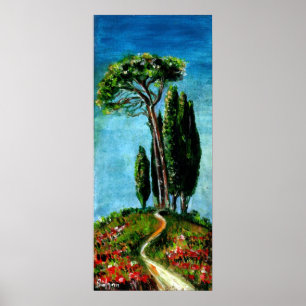 CYPRESS TRÄD OCH MEDELHAVET GRÄS I TUSKANY POSTER