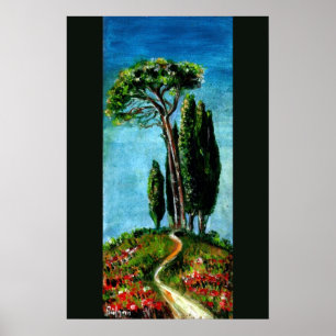 CYPRESS TRÄD OCH MEDITERRAN TALL I TUSCANY POSTER