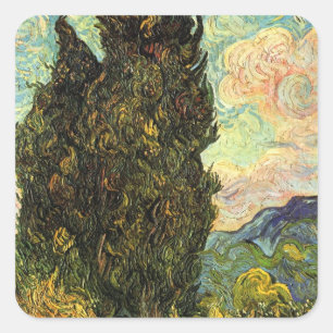 Cypresser av Vincent van Gogh Fyrkantigt Klistermärke