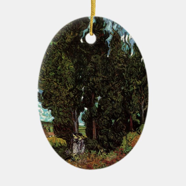 Cypresser med Female Figurer av Vincent van Gogh Julgransprydnad Keramik (Framsidan)