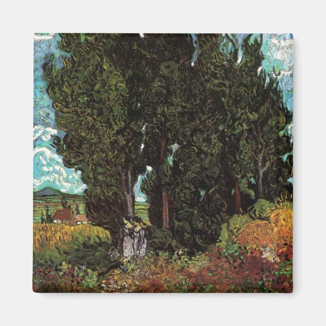 Cypresser med Female Figurer av Vincent van Gogh Magnet (Framsidan)