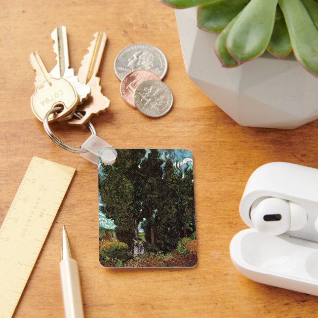 Cypresser med Female Figurer av Vincent van Gogh Nyckelring (Skrivbord)