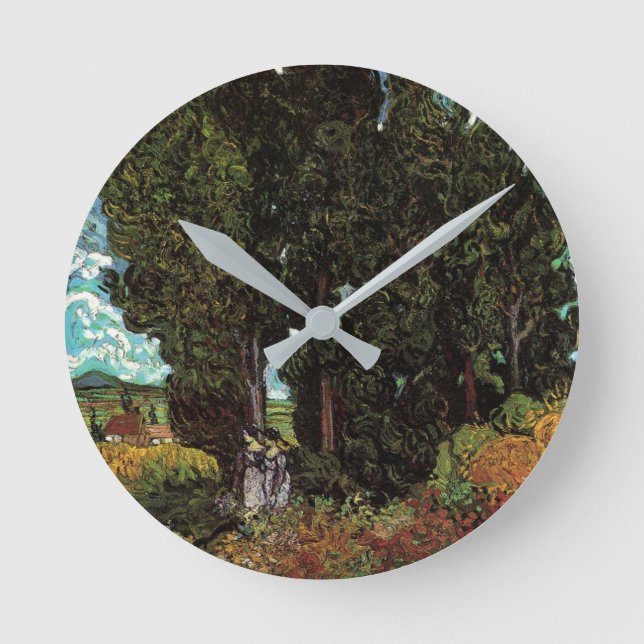 Cypresser med Female Figurer av Vincent van Gogh Rund Klocka (Framsida)