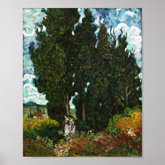 Cypresser med två kvinnor, Vincent van Gogh Poster