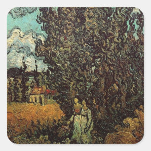 Cypresser och två kvinnor av Vincent van Gogh Fyrkantigt Klistermärke