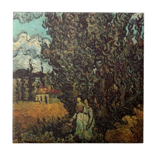 Cypresser och två kvinnor av Vincent van Gogh Kakelplatta