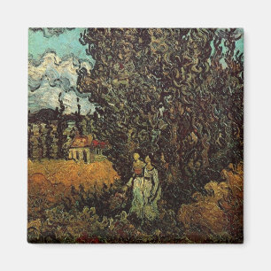 Cypresser och två kvinnor av Vincent van Gogh Magnet