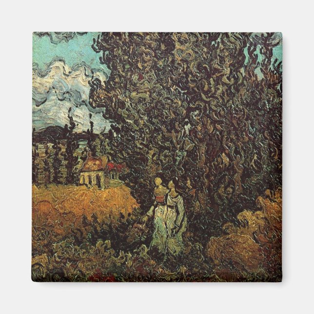 Cypresser och två kvinnor av Vincent van Gogh Magnet (Framsidan)