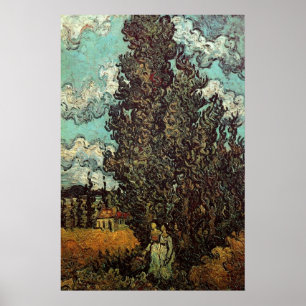 Cypresser och två kvinnor av Vincent van Gogh Poster