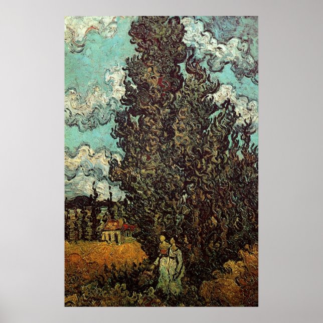 Cypresser och två kvinnor av Vincent van Gogh Poster (Framsidan)