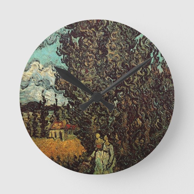 Cypresser och två kvinnor av Vincent van Gogh Rund Klocka (Framsida)