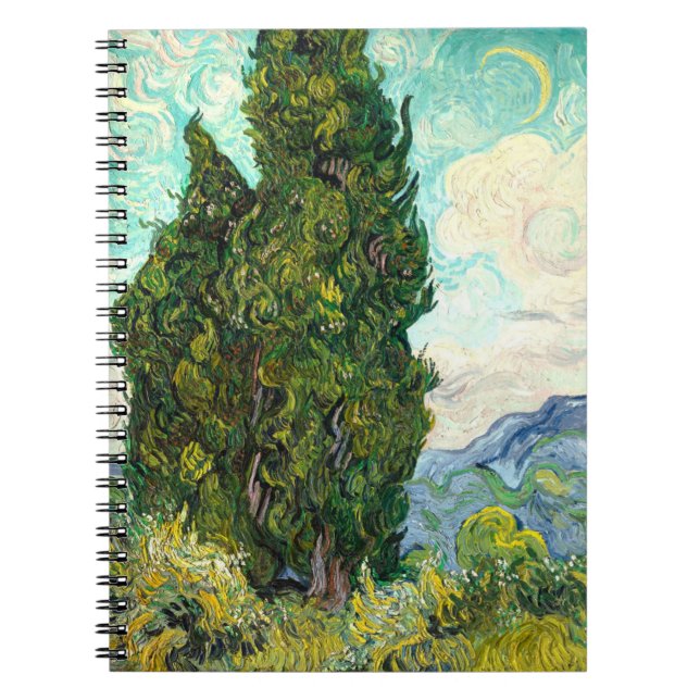 Cypresses (1889) Van Gogh Landcape Art spiral Anteckningsbok (Framsidan)