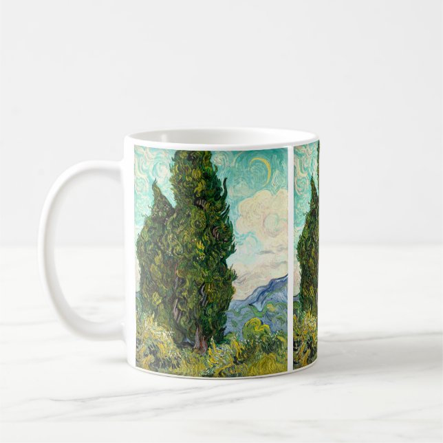 Cypresses (1889) Vincent Van Gogh Landscape Art Kaffemugg (Vänster)