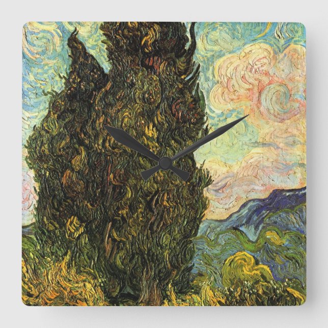 Cypresses av Vincent van Gogh Fyrkantig Klocka (Framsida)