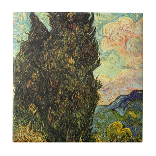 Cypresses av Vincent van Gogh Kakelplatta (Framsidan)