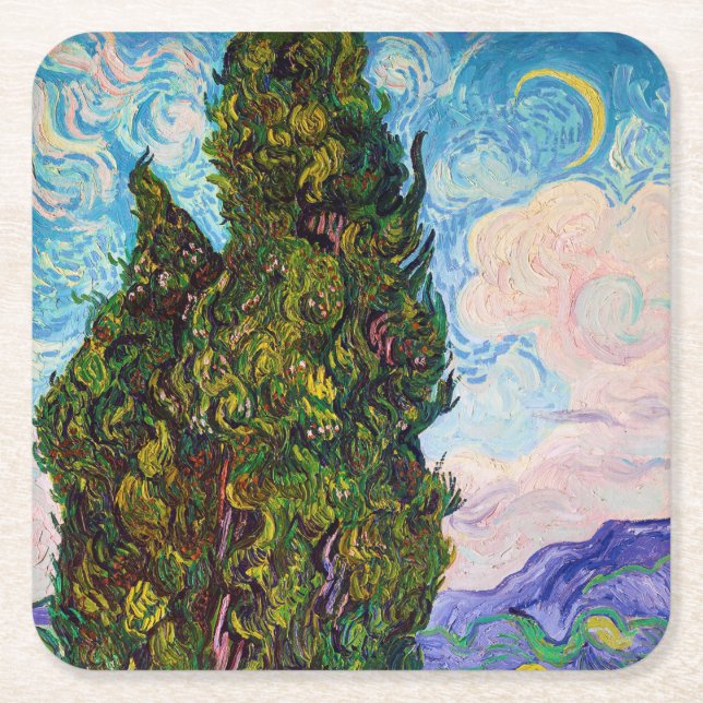 Cypresses, Van Gogh Underlägg Papper Kvadrat (Framsidan)