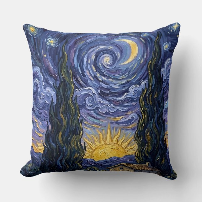 Cypresskväll Stjärnklar Natt Kastthrow i Van Gogh- Kudde (Framsida)