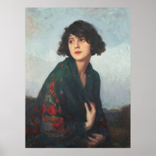 Cyprien Eugène Boulet Woman med Grönt Scarf Art Poster