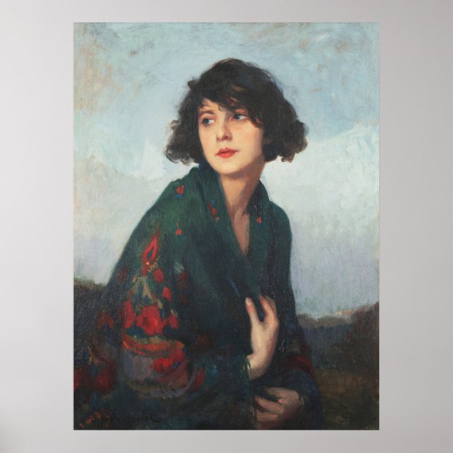 Cyprien Eugène Boulet Woman med Grönt Scarf Art Poster (Framsidan)