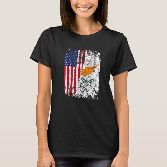 CYPRIOT ROOTS Half American Flag USA CYPRUS FLAG T Shirt (Framsida)