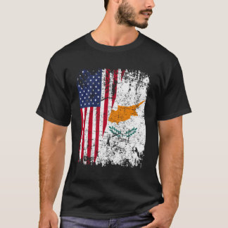 Cypriotiska rötter Halvamerikansk Flagga USA Cyper T Shirt