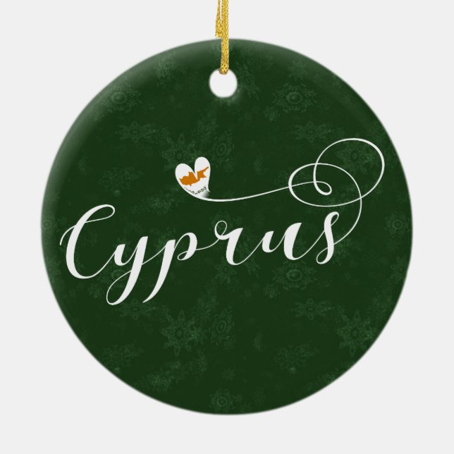Cyprus Flagga Heart, Cypern Julgransprydnad Keramik (Baksidan)